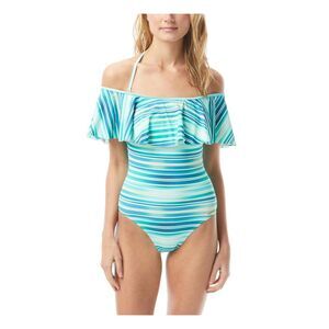 VINCE CAMUTO SWIM Women's Teal Removable Cups Ruffled One Piece Swimsuit 4